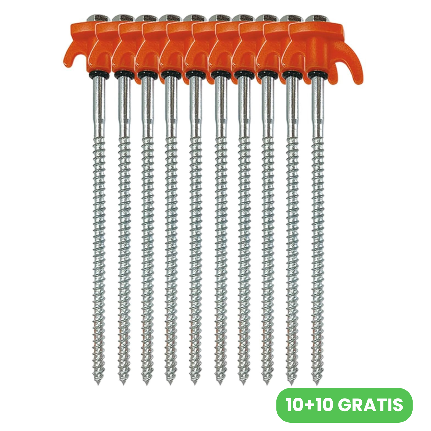 Set 10 navojnih jeklenih kamping klinov SCREWPEG 10+10 GRATIS